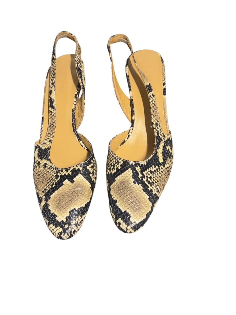BY FAR Snake-Print Slingback Pumps in Beige and Black